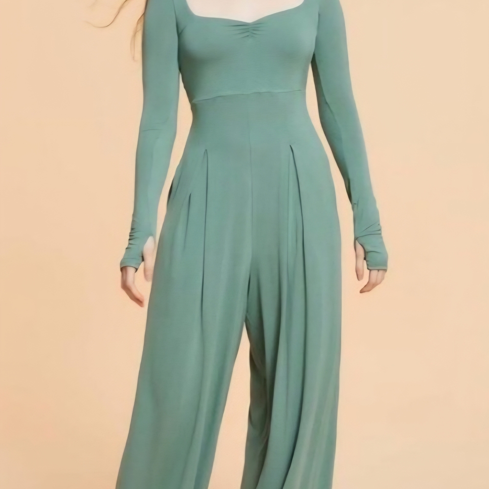 Chic Teal Long Sleeve Jumpsuit